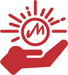 a silhouetted cartoon hand, a coin with the Midamar M floats above it.