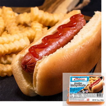 midamar Turkey Frank with frys and ketchup and a Midamar Turkey Frank Package