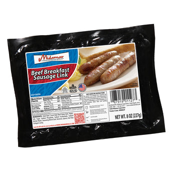 A package of Midamar Breakfast links is overlayed on top of the package.