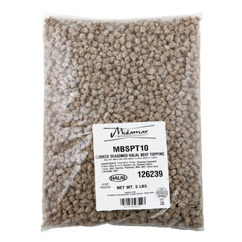 Midamar Halal Seasoned Beef Pizza Topping in clear bag