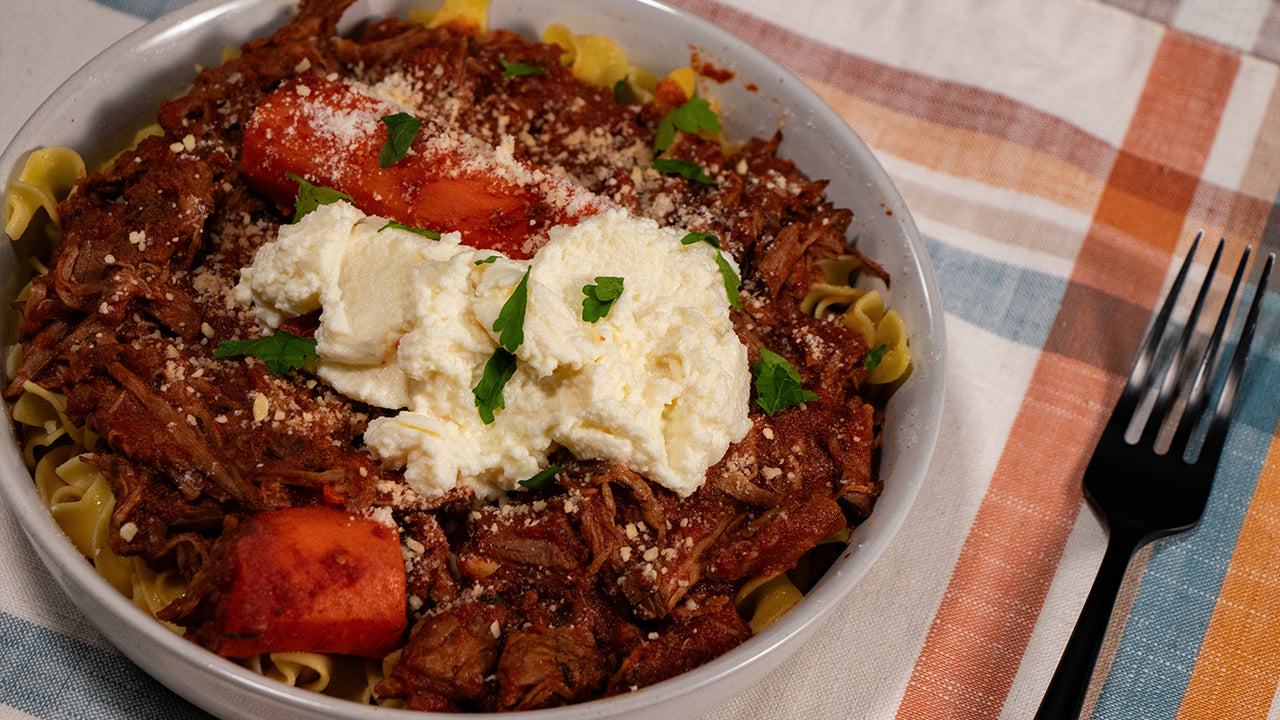 halal lamb ragù pasta sauce freezer meal school night Italian slow cooked