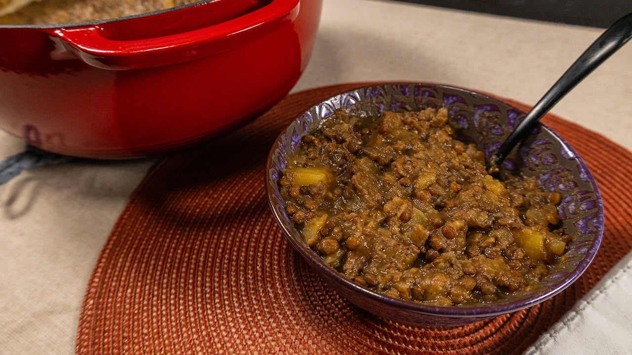 One-pot halal ground beef red lentil soup for protein-packed easy warming dinner