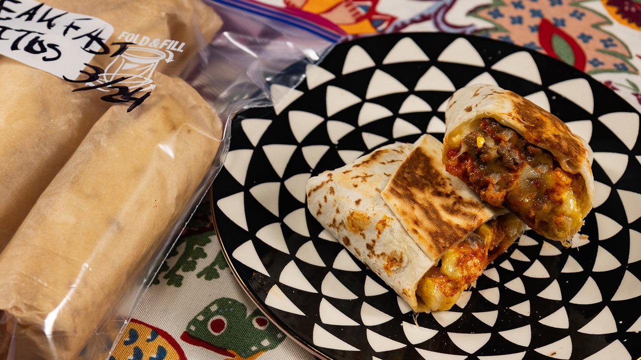 Halal ground beef breakfast burrito meal prep wrapped individually frozen for grab-and-go week