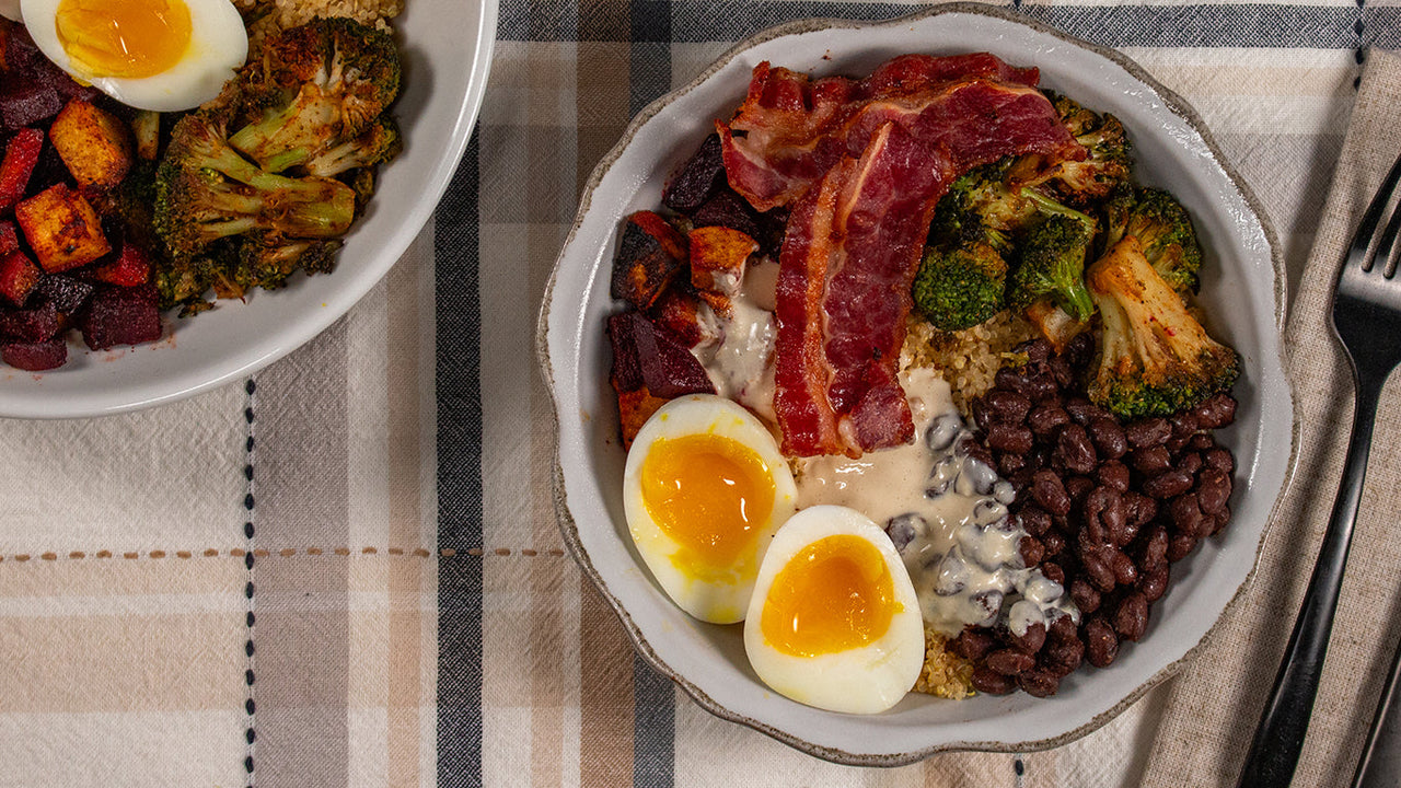 Halal ground beef quinoa power bowl meal prep high protein for five days of complete meals